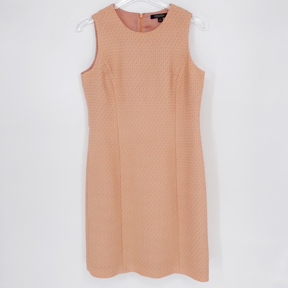 Brooks Brothers Woven Italy Textured Sheath Orange Coral Sleeveless Dress Size 8